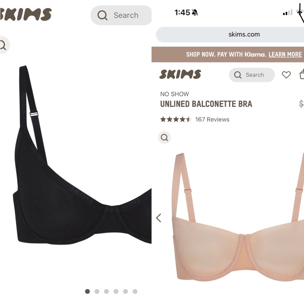 NWT SKIMS Bras Lot of 2 Unlined Balconette and Cotton Logo Demi 32D